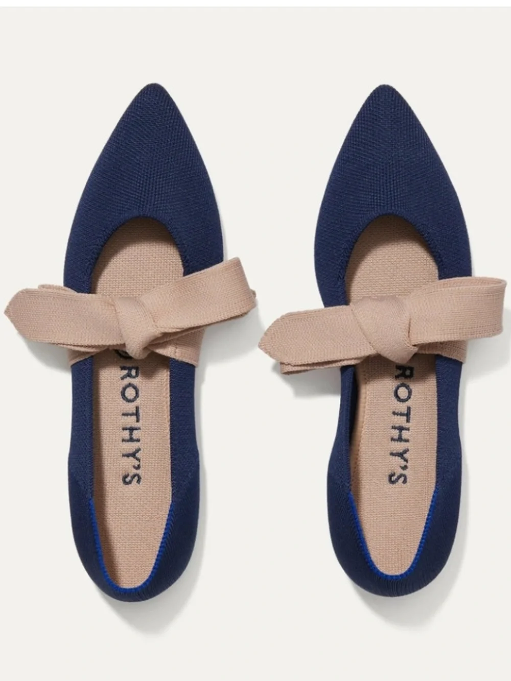 Rothys Sapphire Blue Pink Point Toe Mary Jane Knit Bow Ballet Flats Size 6.5
